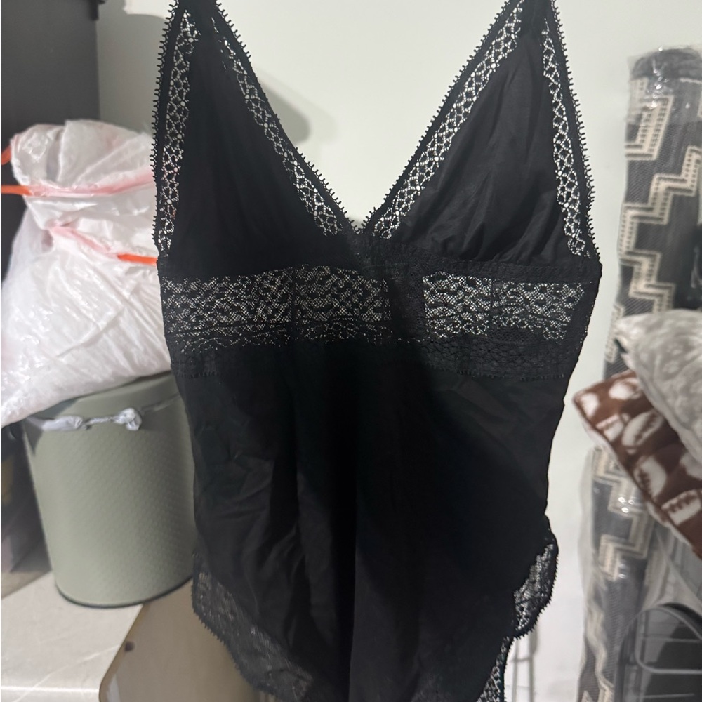 Victoria's Secret Black Lace Trim Chemise